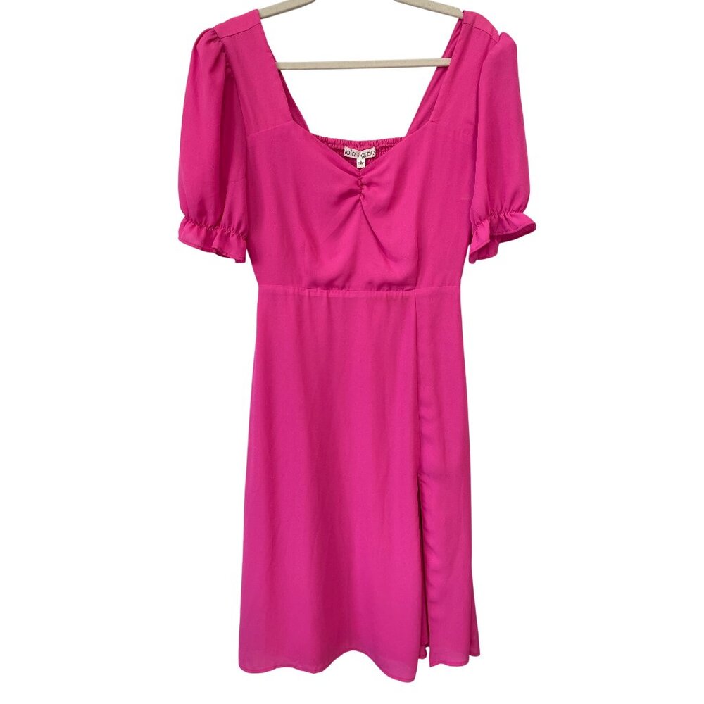 Lola Grace Midi Dress Size Small V Neck Ruffle Sleeve Smocked Back Pink Feminine